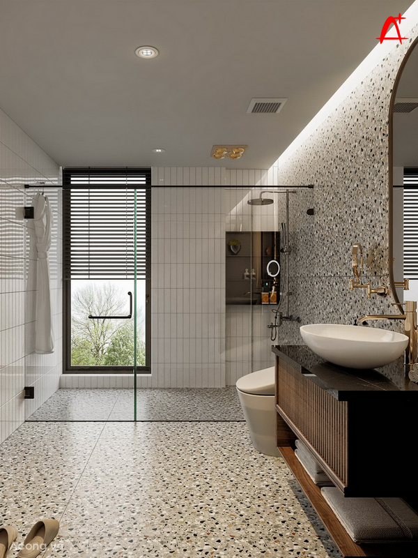 Thiết kế nội thất nhà lô phố 5 tầng Trần Duy Hưng: phòng tắm